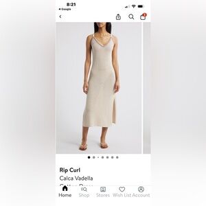Rip Curl Cream Knit V-Neck Midi Dress with Contrast Trim